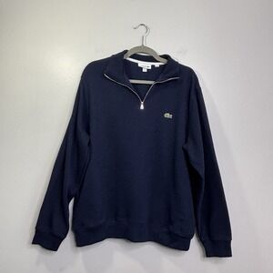 Official Lacoste Zip-Up High Neck Interlock Sweatshirt Navy Blue Mens Size XL